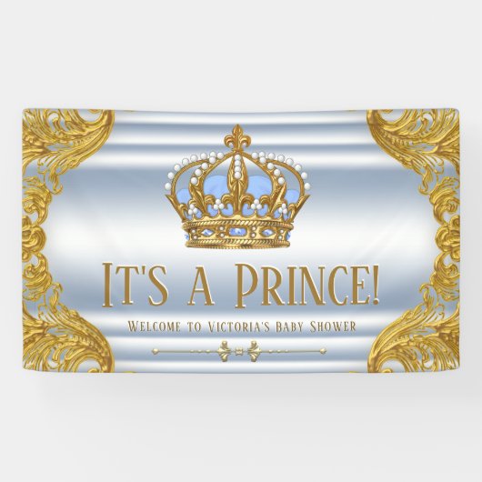 Bannière de Baby shower Blue Gold Prince (Horizontal)