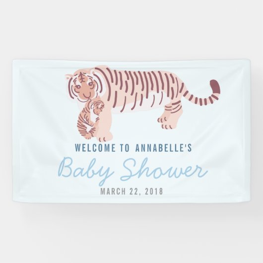 Bannière de Baby shower Blue Mom Tiger & Cub (Horizontal)