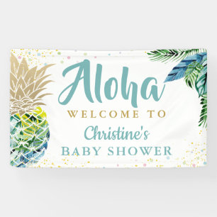 Bannière de Baby shower d'ananas tropicale Aloha