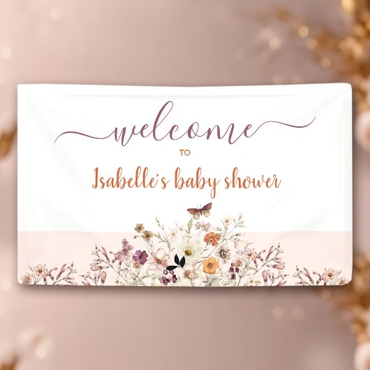 Bannière de Baby shower de petite fille rose Fleur