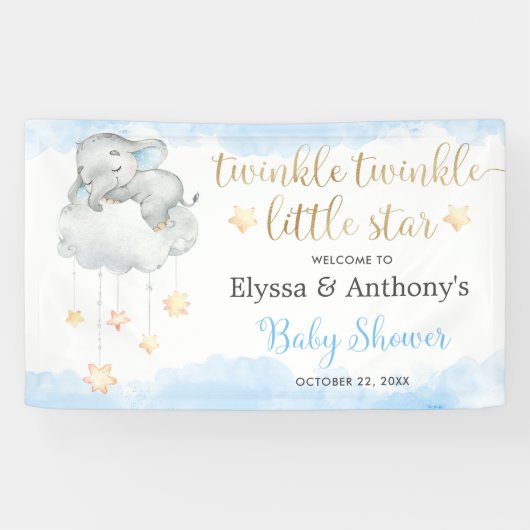 Bannière de baby shower d'éléphant Twinkle Little  (Horizontal)