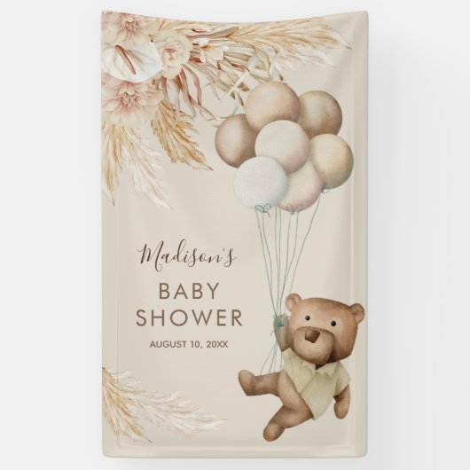 Bannière de Baby shower d'ours en peluche Pampas (Vertical)