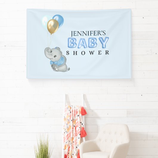 Bannière de Baby Shower Eléphant Bleu (Insitu)