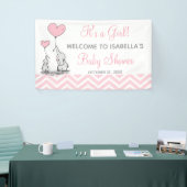 Bannière de Baby Shower Fille Chevron Eléphant Ros (Salon professionnel)