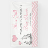Bannière de Baby Shower Fille Chevron Eléphant Ros (Vertical)
