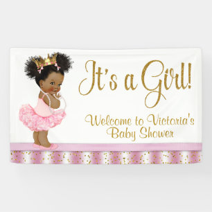 Bannière de Baby Shower Fille Princesse Afro-Améri
