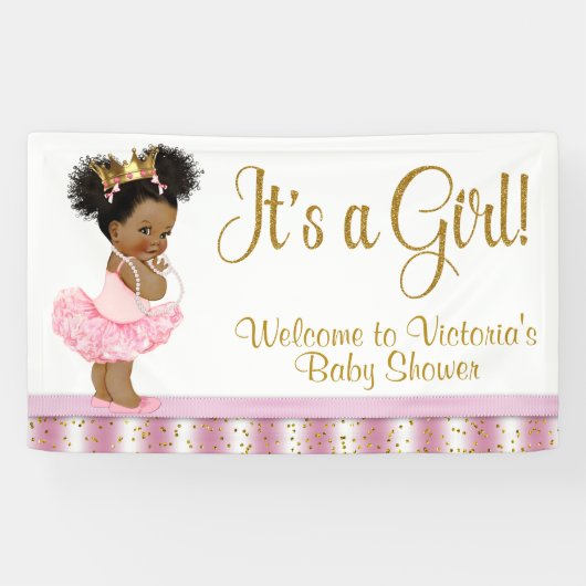 Bannière de Baby Shower Fille Princesse Afro-Améri (Horizontal)