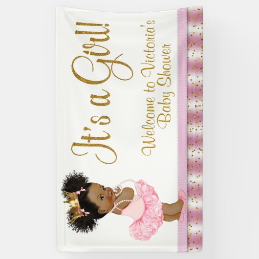 Bannière de Baby Shower Fille Princesse Afro-Améri (Vertical)
