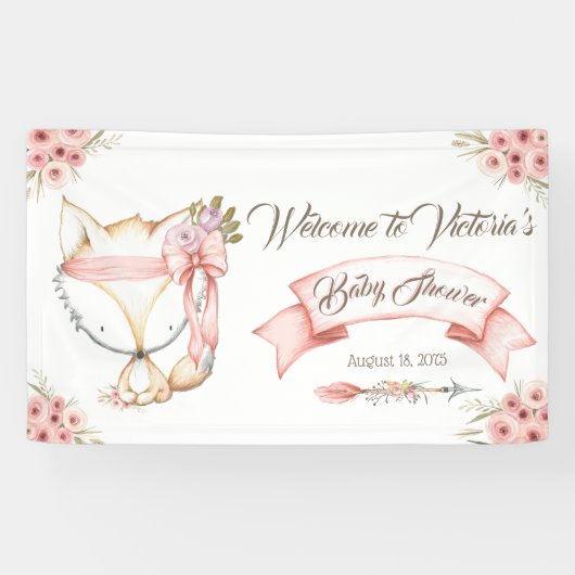 Bannière de Baby Shower Fille Renard Bohème (Horizontal)