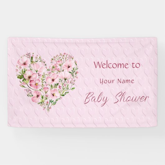 Bannière de Baby shower Floral Coeur Rose (Horizontal)