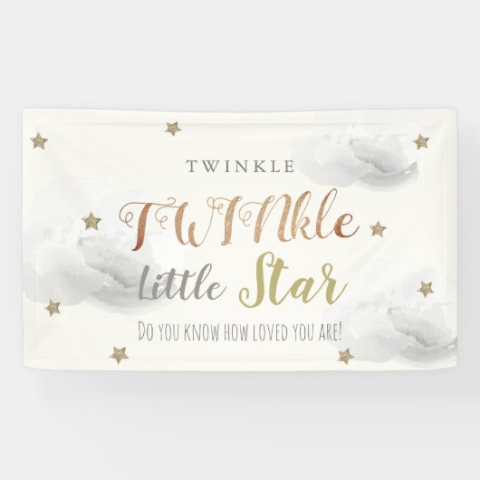 Bannière de Baby shower gris Little Star TWINkle (Horizontal)