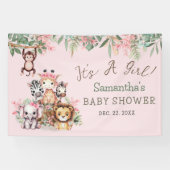 Bannière de Baby Shower Jungle Safari Rose pour Fi (Horizontal)