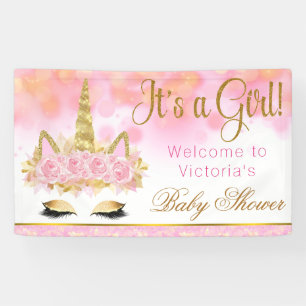 Bannière de Baby Shower Licorne Rose Or