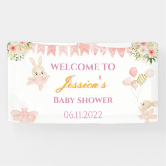 Bannière de baby shower mignonne rose et or