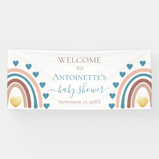 Bannière de Baby shower personnalisé Blue Boho Rai (Horizontal)