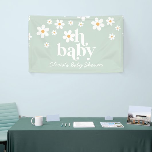 Bannière de Baby shower Retro Daisy Boho (Salon professionnel)