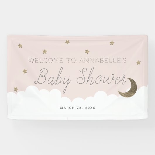 Bannière de Baby shower rose Gold Stars & Lune (Horizontal)