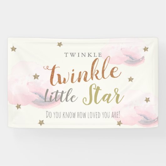 Bannière de Baby shower rose Little Star Twinkle (Horizontal)