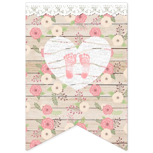 Bannière de Baby shower Rustique en bois rose (Deuxième drapeau)