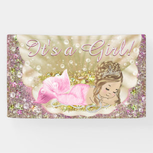 Bannière de Baby Shower Sirène Blonde Or Rose