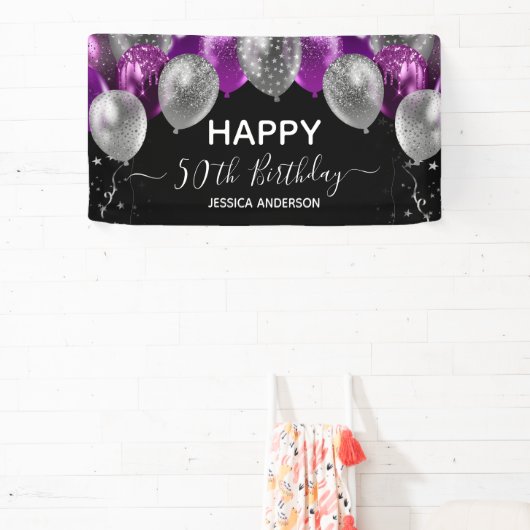 Bannière de ballons argent et violet pour 50e anni (Insitu)