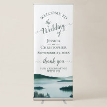Bannière de bienvenue de mariage au lac de montagn