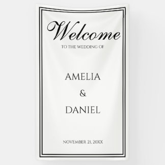 Bannière de bienvenue de mariage élégante noir et