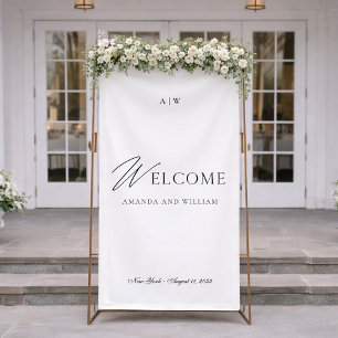 Bannière de bienvenue de mariage élégante noir et