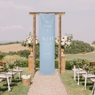 Bannière de bienvenue de mariage en tissu bleu élé