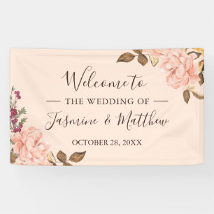 Bannière de bienvenue de mariage floral rose