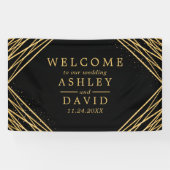 Bannière de bienvenue de mariage géométrique noir (Horizontal)