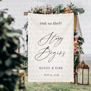 Bannière de bienvenue de mariage où commence l'his