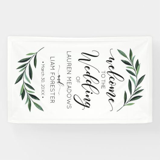 Bannière de bienvenue du Mariage de verdure aquare (Horizontal)