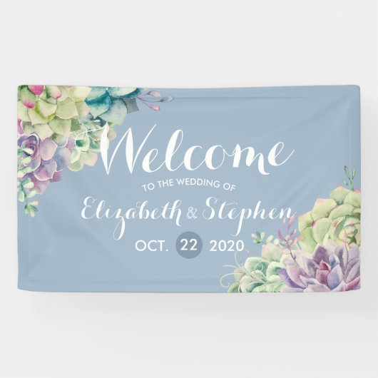 Bannière de bienvenue mariage Aquarelle Plantes su (Horizontal)
