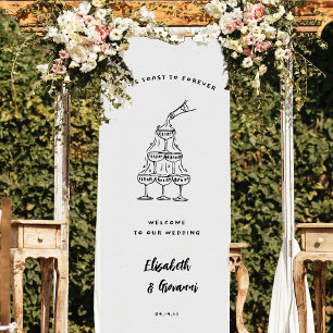 Bannière de Bienvenue Mariage Art Doodle Rétro F