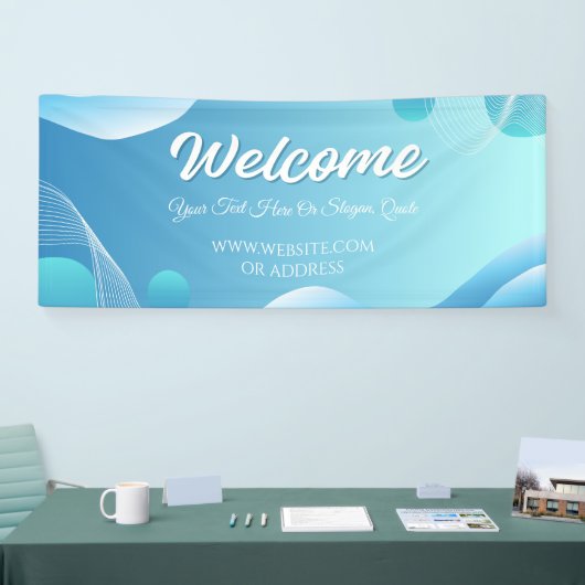 Bannière de bienvenue moderne à dégradé bleu blanc (Salon professionnel)