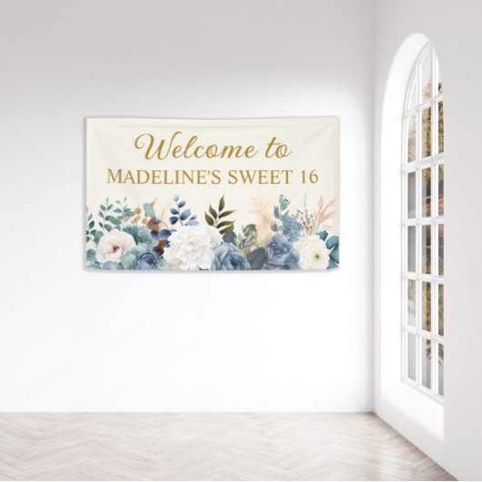Bannière de bienvenue Sweet 16 Fleurs Blanches Ble