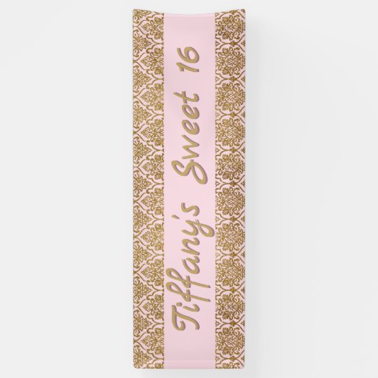 Bannière de célébration Gold et Pink Damask (Vertical)