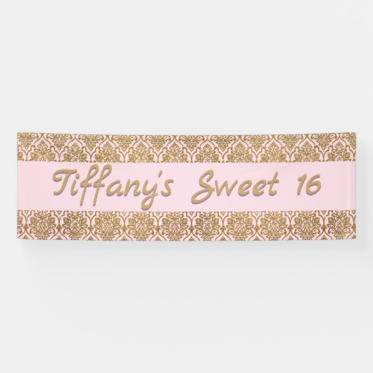 Bannière de célébration Gold et Pink Damask (Horizontal)