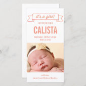 Bannière de charme bébé fille Faire-part de naissa (Devant / Derrière)