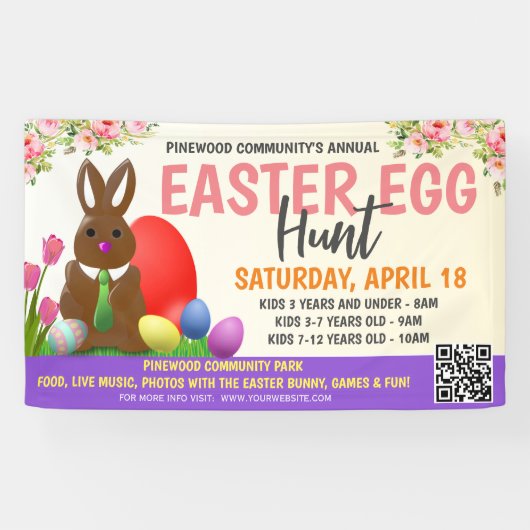 Bannière de chasse aux oeufs de Pâques avec code q (Horizontal)