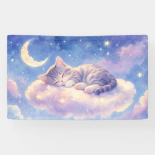 Bannière de chaton endormi sur nuage lune