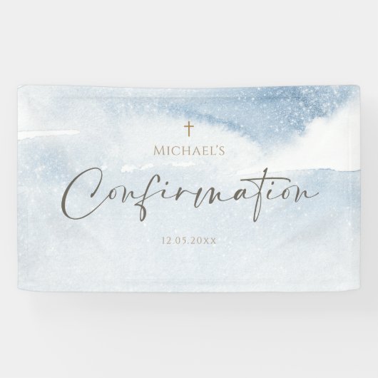 Bannière de confirmation garçon aquarelle bleu pou (Horizontal)