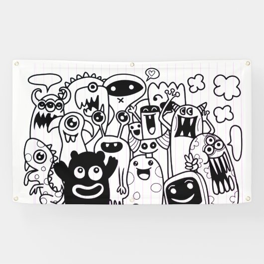 Bannière DE CRITTER DE DOODLE MONSTER HEUREUX (Horizontal)