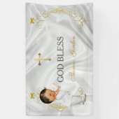Bannière de croix dorée pour le baptême d'un garço (Vertical)