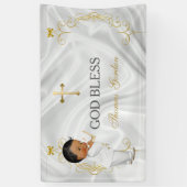 Bannière de croix dorée pour le baptême d'un garço (Vertical)