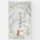 Bannière de croix dorée pour le baptême d'un garço (Vertical)