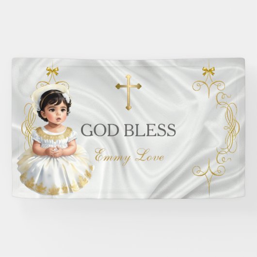 Bannière de croix dorée pour le baptême d'une peti (Horizontal)