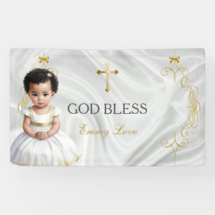 Bannière de croix dorée pour le baptême d'une peti