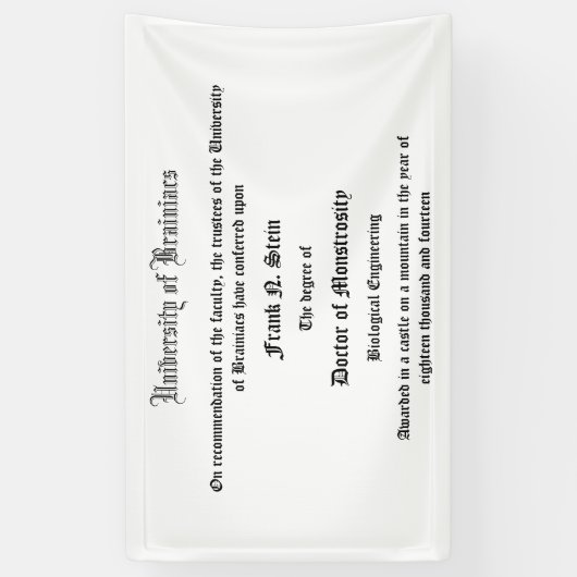 Bannière de diplôme de Dr. Frank N. Stein (Vertical)